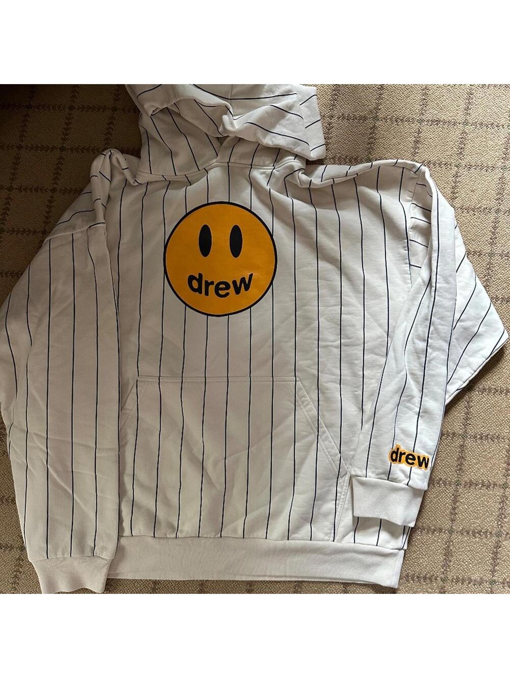 drewhouse Cream w Navy Pinstripe Hoodie L NWT